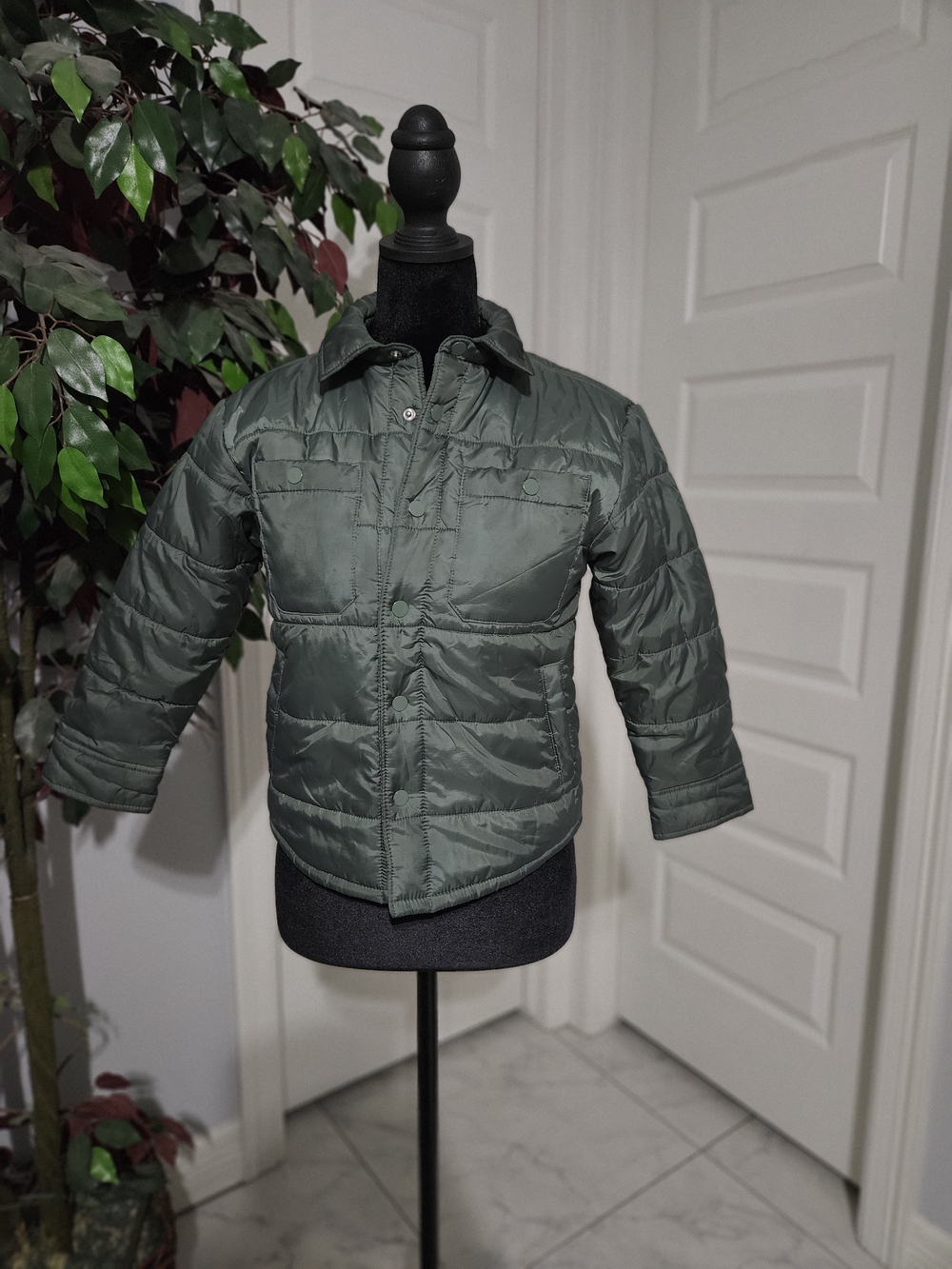 Free Assembly Children's Quilted Puffer Jacket in Olive Green